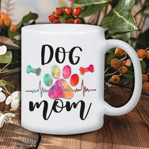 Taza de café de cerámica con estampado de mamá perruna, ideal para oficina y café diario.