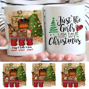 Custom Christmas ceramic mug detail, personalized name DIY coffee cup for office home gifts.