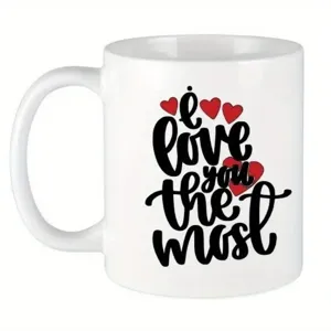 Weißer Keramik Kaffeetasse mit romantischem Textdruck, ideal für Büro und den täglichen Gebrauch.