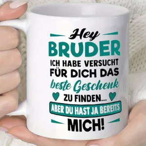 Taza de cerámica personalizada con texto divertido en alemán, regalo ideal para tu hermano.