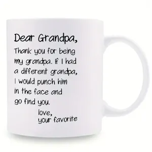 White ceramic coffee mug with funny grandpa quote detail, perfect gift for grandfather.
