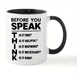 Taza de café de cerámica clásica con citas inspiradoras, borde y asa negros, taza de uso diario.