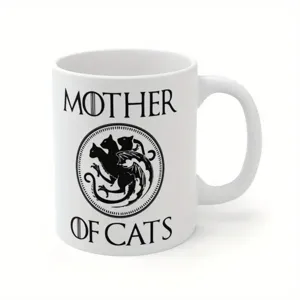 Weißer Keramik Kaffeetasse mit lustigem Katzen Drachen Druck, langlebige Teetasse.