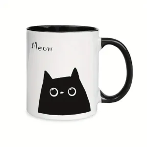 Classic ceramic coffee mug featuring a cute black cat design and text for daily office use.