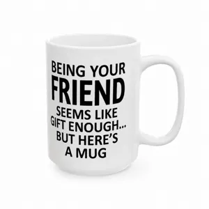 Weißer Keramik Kaffeebecher mit lustiger Freundschaft Botschaft und Weihnachtsgeschenk.