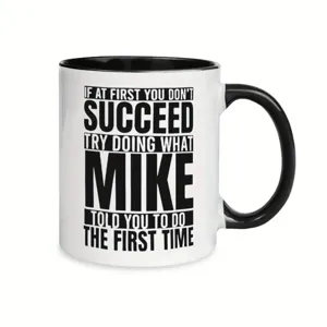 Black and white ceramic coffee mug with funny quote text, office tea cup for daily use.