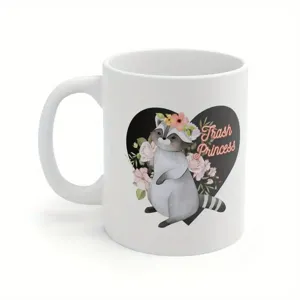Cute raccoon ceramic coffee mug with floral design, ideal for daily office and home use.
