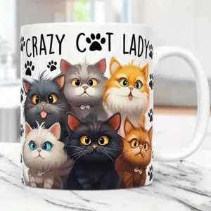 Süße Cartoon-Katzen Muster Keramik Kaffeetasse Detail, ideales Geschenk für Katzenliebhaber.