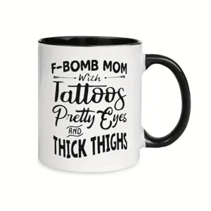 Ceramic coffee mug with novelty typography print, perfect for office and daily coffee.