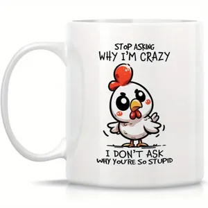 Taza de café de cerámica con pollo de dibujos animados y frase divertida para uso diario en oficina.