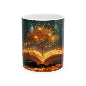 Beautiful 3D magic tree and book graphic ceramic coffee mug for office and daily use.