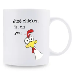 Taza de cafe de ceramica con gracioso pollo y frase divertida para oficina y hogar.