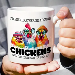 Divertida taza de cerámica con diseño de gallinas y gafas, genial taza de café para amantes.
