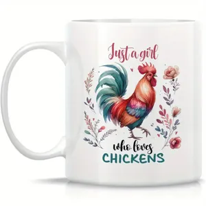 Taza de café de cerámica con patrón de gallo acuarela, bonita taza de té personalizada.