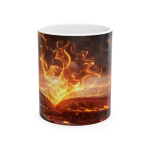 Ceramic coffee mug with cool 3D burning book flame graphic design. Perfect gift cup for office.