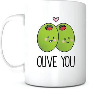 Taza de café de cerámica con diseño de aceituna bonita blanca para regalo de pareja