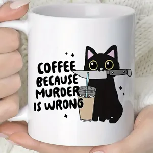Tasse à café en céramique chat noir avec design mignon, idéale pour le bureau et usage quotidien.
