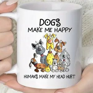 Taza de Café de Cerámica Blanca Con Linda Ilustración de Perro de Dibujos Animados y Eslogan En Inglés Divertido Regalo de Oficina