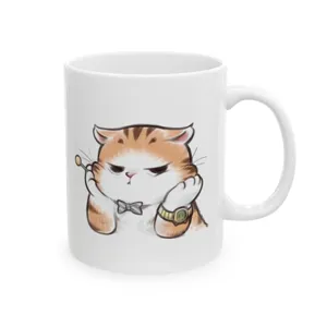 Tasse a cafe en ceramique blanche avec illustration de chat mignon, ideale pour un usage quotidien.