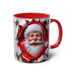 3D Santa Claus Ceramic Mug Christmas Coffee Cup With Color Inner Handle And Festive Holiday Gift Design