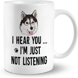 Taza de café de cerámica con estampado de Husky divertido, detalle de vajilla de oficina.