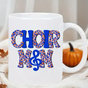 White ceramic coffee mug with stylish choir mom typography design, ideal for daily use.
