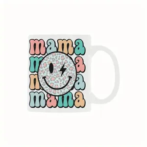 Weiße Keramik Kaffeetasse mit retro Mama und Leo Smiley Print für Büro und Haushalt.