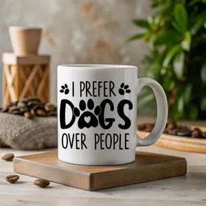 Keramik Kaffetasse mit Hunde Pfotenabdruck und lustigem Spruch fur Buro und zu Hause.