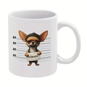 Taza de café de cerámica blanca con diseño lindo de perro chihuahua prisionero para la oficina.