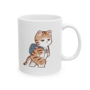 Tasse à café en céramique blanche avec adorable design de chat mignon pour usage quotidien.