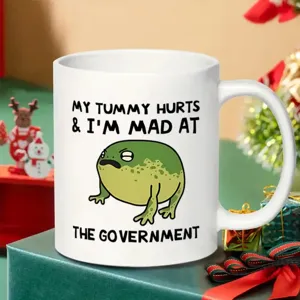 Taza de café de cerámica divertida de rana meme para oficina, regalo blanco bebida diaria.