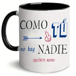 Tasse à café en céramique avec poignée noire et impression de texte espagnol inspirant pour le bureau.