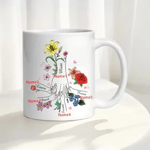 Customized family hands ceramic coffee mug, personalized name mug for mother day, office cup.