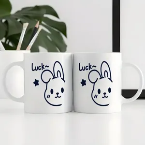 White ceramic coffee mug with cute rabbit print, perfect for office and daily use 11oz