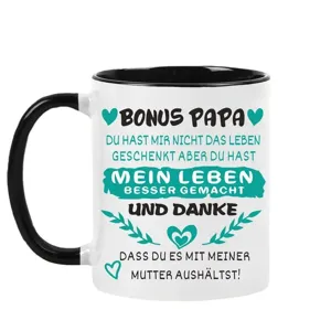 Taza de café de cerámica con texto en alemán, diseño blanco y negro para la oficina y el hogar.