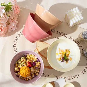 Bol à Riz en Céramique Moderne Minimaliste Style Crème Couleur Unie Bol à Soupe pour la Maison Restaurant Vaisselle