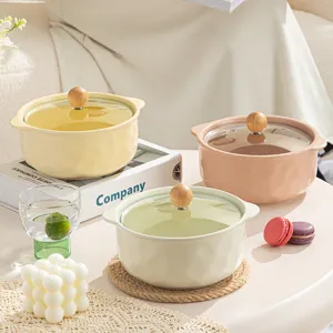 Ceramic Instant Noodle Bowl With Lid Binaural Microwave Safe Soup Bowl Student Dormitory Tableware