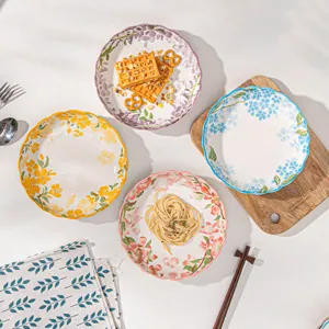 Nuovo Stile Cinese Piatto da Tavola in Ceramica Sottovetro Floreale Piatto Fondo Rotondo stoviglie Domestiche