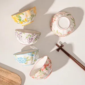 Set di ciotole di riso in ceramica sottovetro con motivo floreale loto stoviglie 4 pezzi