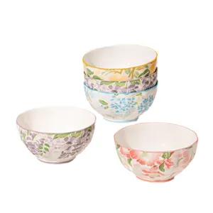 Set 4 ciotole riso ceramica con motivi floreali colorati stoviglie da cucina vista principale