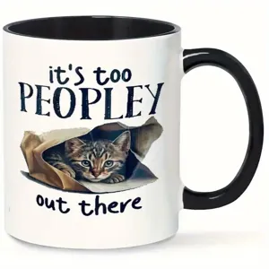 Taza de café de cerámica con lindo diseño de gato y texto divertido, ideal para la oficina.