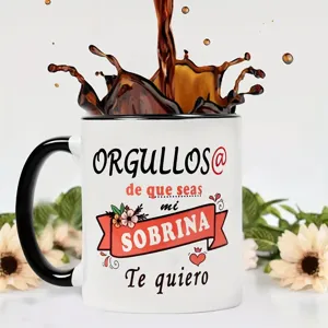 Detailansicht einer stilvollen schwarz-weißen Keramiktasse mit spanischem Nichten-Design.