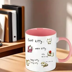 Tasse à café en céramique rose avec illustrations de chats mignons pour le bureau et la maison.