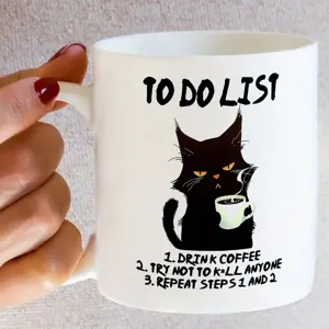 Taza de café de cerámica con diseño de gato negro divertido y motivo animal regalo original para fans