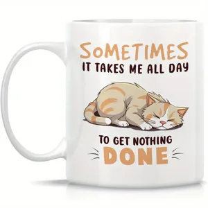 Taza de café de cerámica linda con diseño de gato divertido, regalo personalizado ideal para oficina.