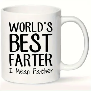 Close-up view of the funny printed ceramic coffee mug showing humorous quote text detail.
