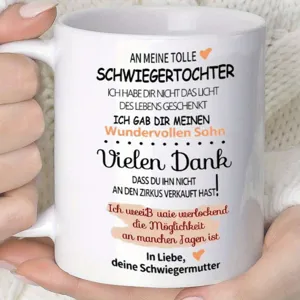 Taza de café de cerámica blanca con texto alemán divertido, regalo personalizado ideal.