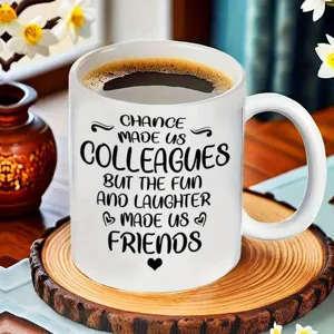 Taza de cafe de ceramica blanca con frase de companeros, regalo de oficina personalizado.