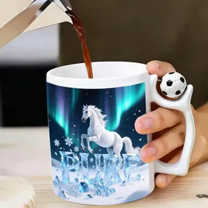 Tasse à café en céramique créative avec poignée ballon unique et superbe impression de cheval.