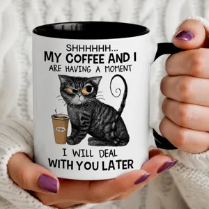 Custom funny cat ceramic coffee mug with black handle, office tea cup gift, 11oz novelty cup.